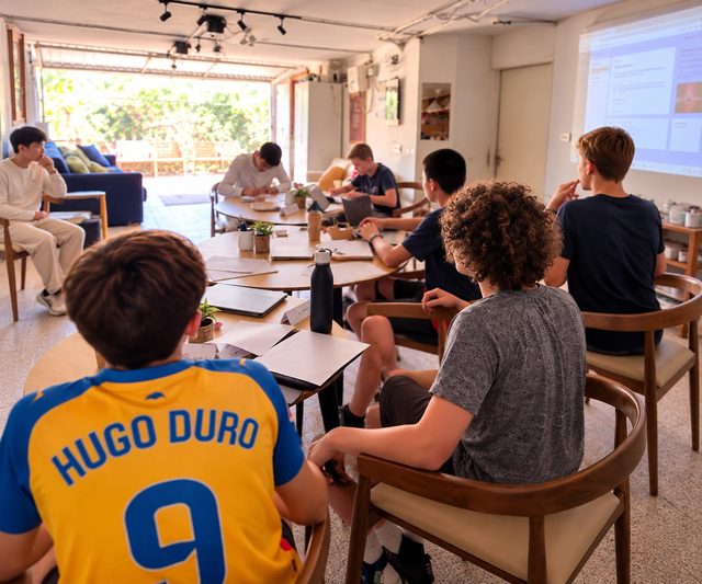 Estudiantes siguiendo una presentación proyectada durante la primera sesión del sábado.